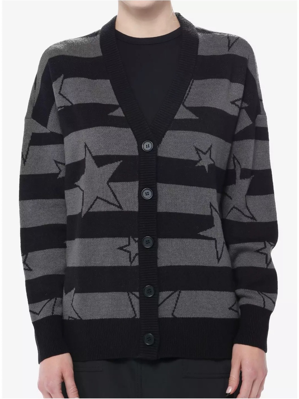 Hot Topic Black & Gray Star Stripe Button-Up Cardigan